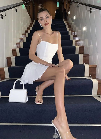 Spaghetti Straps White Homecoming Dress Cute Homecoming Dress cc156