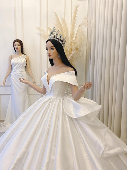 Charming red or white princess V neck satin ball gown wedding dress - various styles  C2154