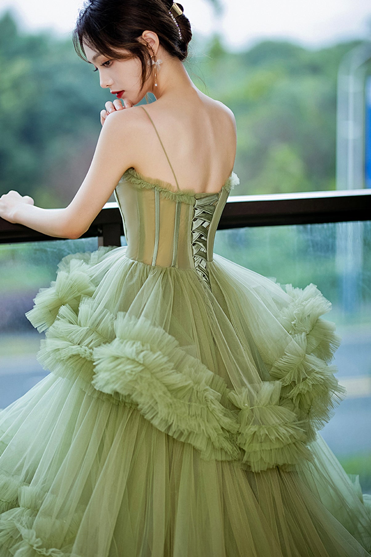 green tulle dress Green Tulle Short Prom Dress, Green A-Line Short Sleeve Party Dress US 6 / Green