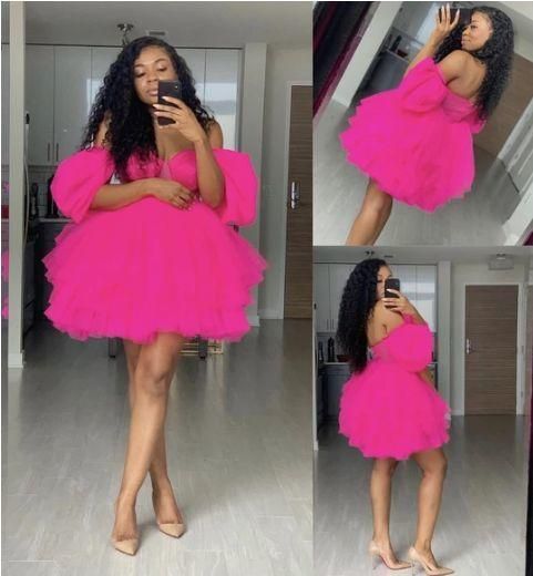 Off the Shoulder Homecoming Dress, Fuchsia Party Dress c2995