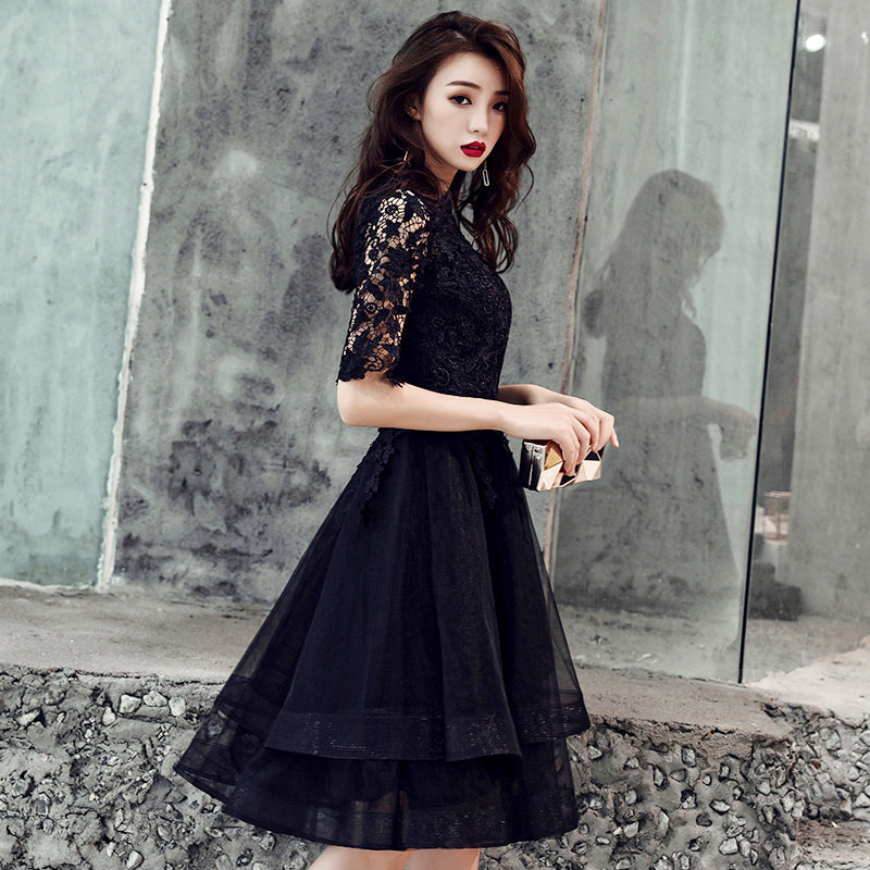Black lace short prom dress homecoming dress c2963