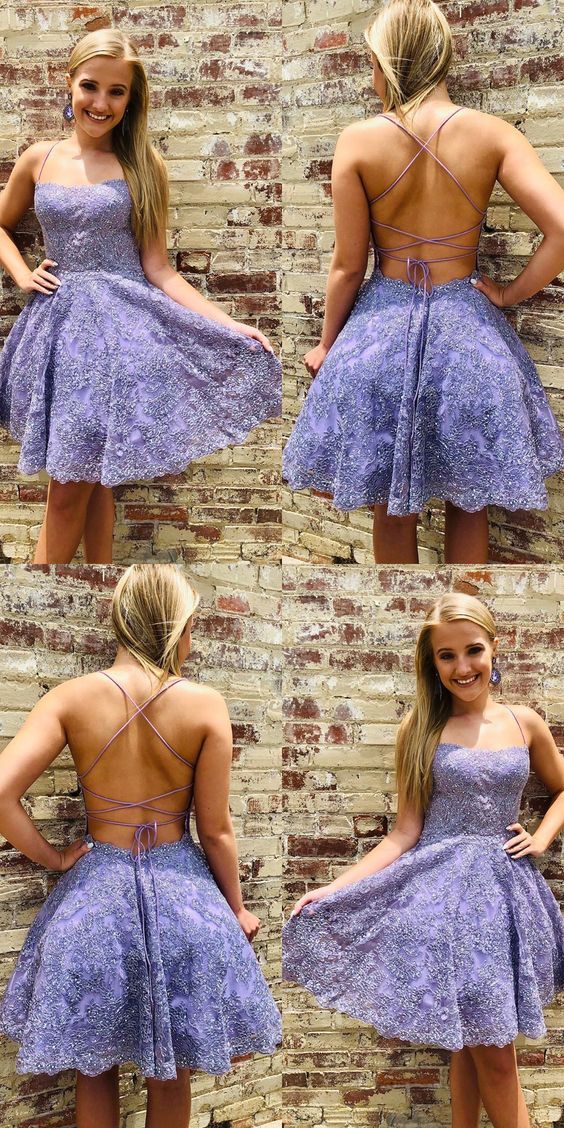 Formal lace short homecoming dresses, open back party dresses c3096