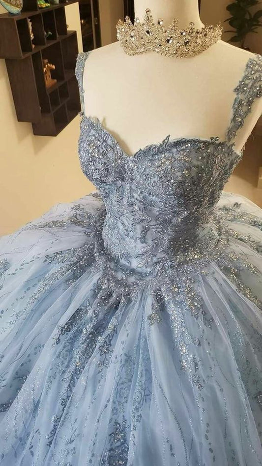 Blue Wedding Dresses Lace Tulle Princess Dress Sweet 16 Dress c3391