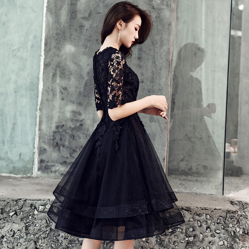 Black lace short prom dress homecoming dress c2963