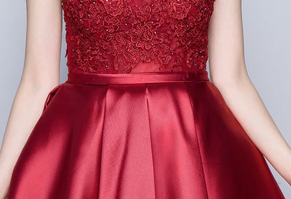 Burgundy lace satin short homecoming dress party dress c2979