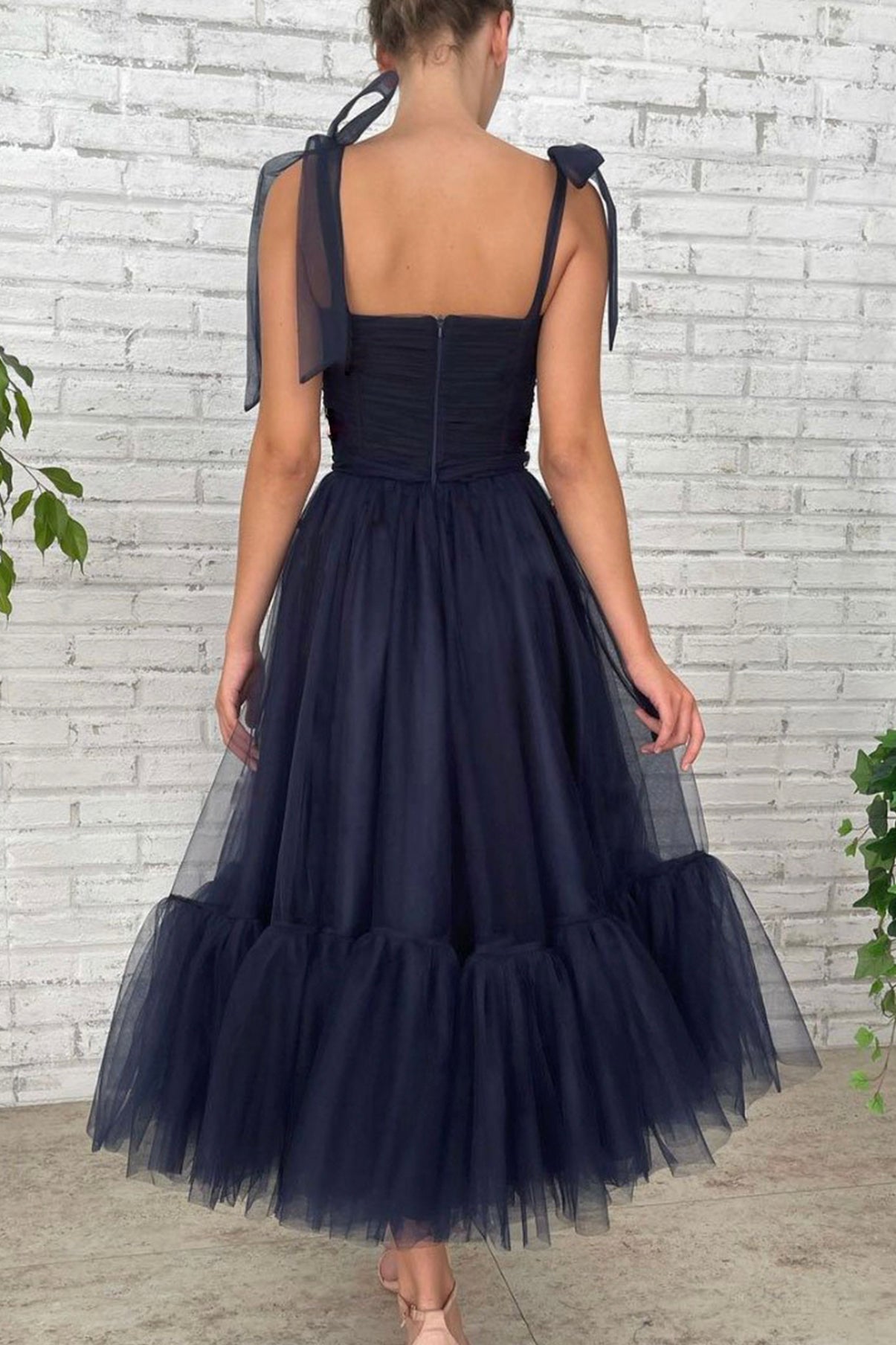 Dark blue tulle short prom dress homecoming dress c2942