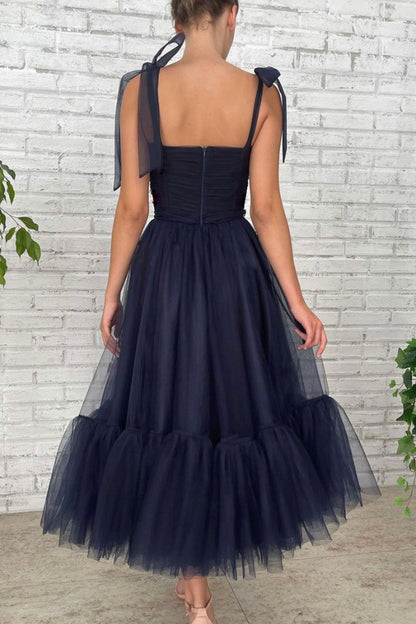Dark blue tulle short prom dress homecoming dress c2942
