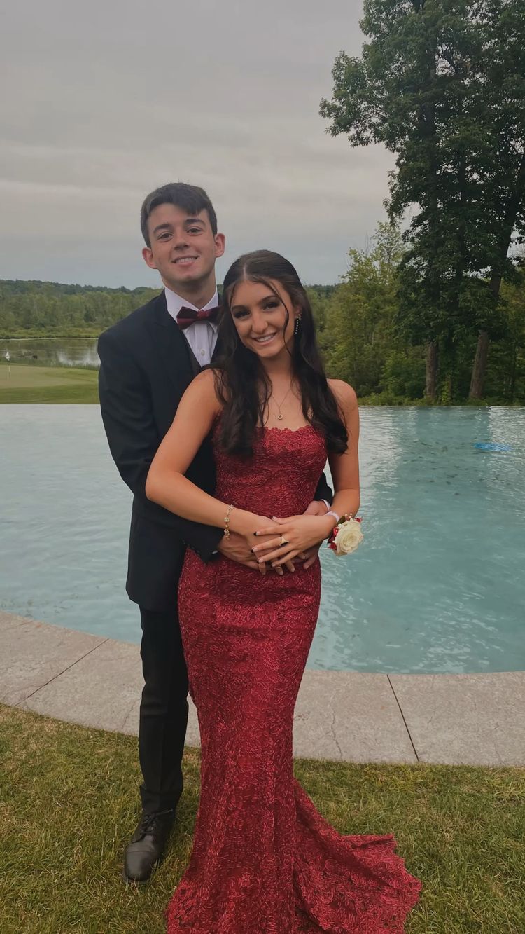 Mermaid Lace Prom Dress Lace-up Back Elegant Evening Dress  cc368