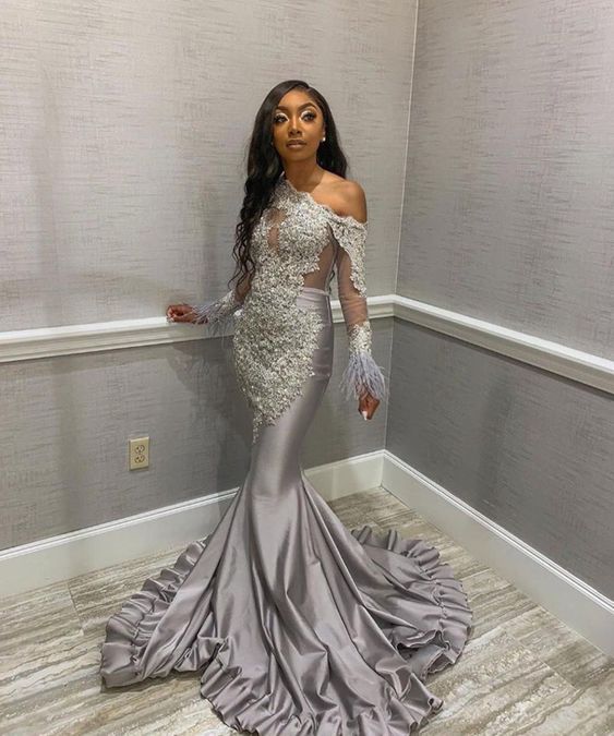 Glamorous black girl evening dresses mermaid prom dress cc351