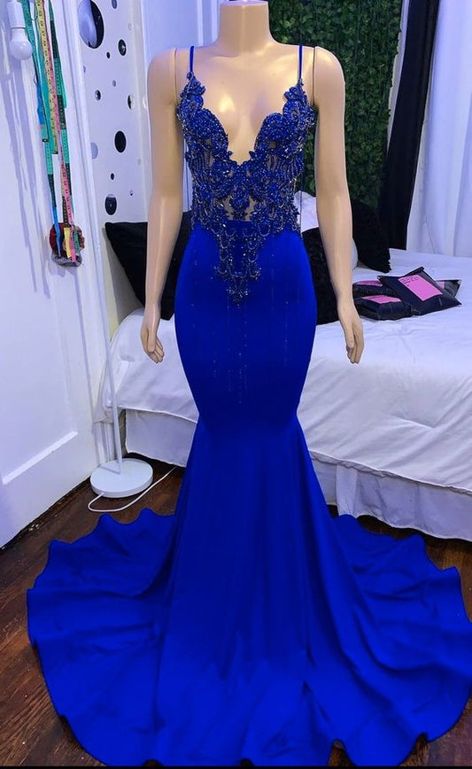 Royal blue prom dresses, mermaid prom dresses, sleeveless prom dresses, arabic evening dresses, custom make formal dresses cc452