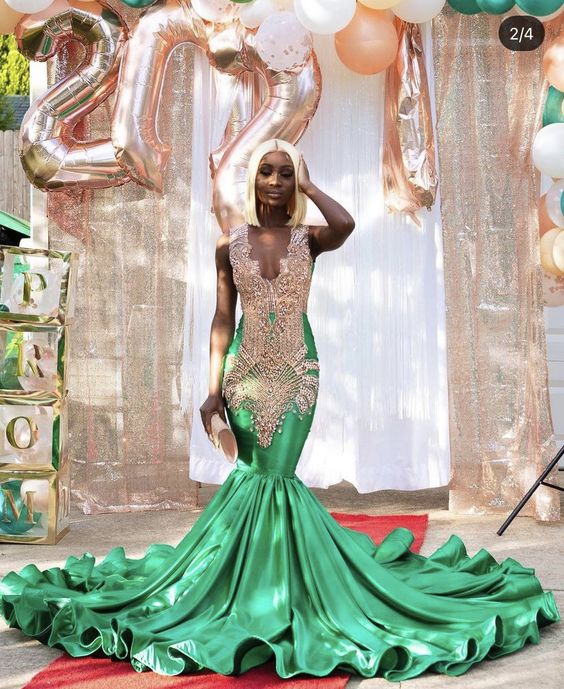 Green Evening Dress Mermaid Long Prom Dress For Women  cc374