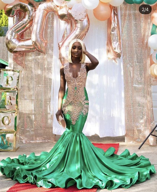 Green Evening Dress Mermaid Long Prom Dress For Women  cc374
