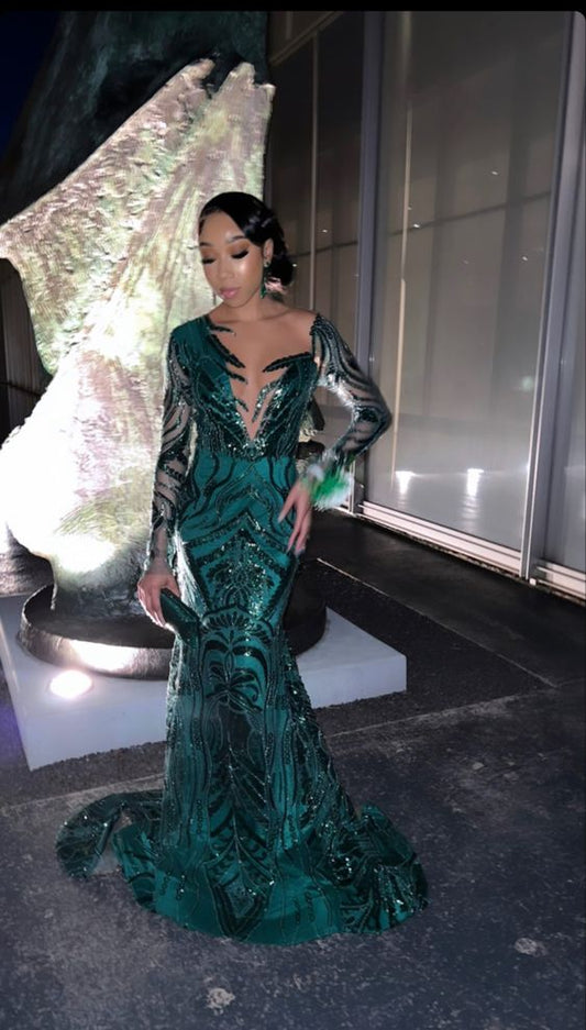 Mermaid Prom Dress New Arrival Stunning Evening Dress With Long Sleeves cc388