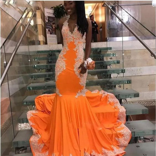 gorgeous mermaid orange prom dress for black girls cc397