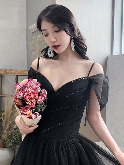 Off the Shoulder Black Long Prom Dresses, Black Off Shoulder Formal Evening Graduation Dresses c2480