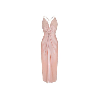 Rose Pink Satin Strap Dress Simple Party Dress  C2326