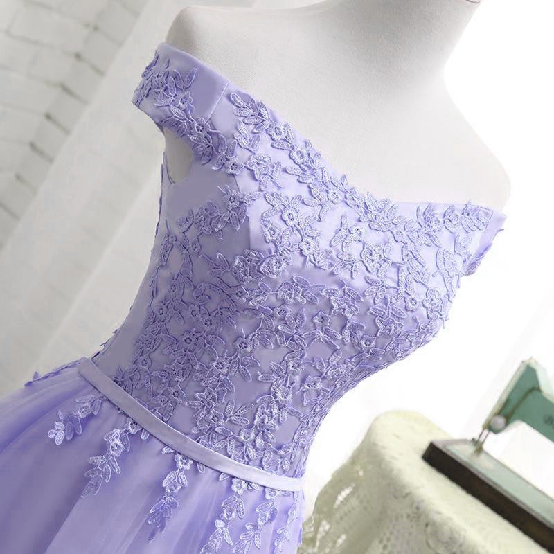 Light Purple Tulle Short Homecoming Dress Cute Off Shoulder Party Dress c3146