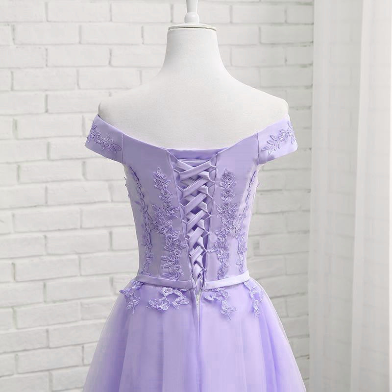 Light Purple Tulle Short Homecoming Dress Cute Off Shoulder Party Dress c3146