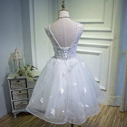 White A line lace short homecoming dress c3215