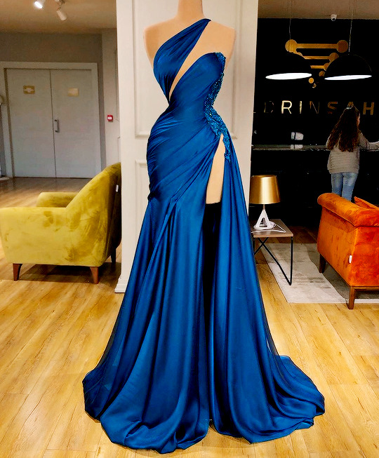 Royal Blue Uniuqe Long Prom Dress With High Split C1776