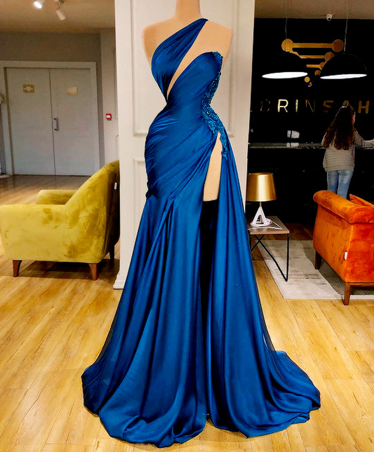 Royal Blue Uniuqe Long Prom Dress With High Split C1776