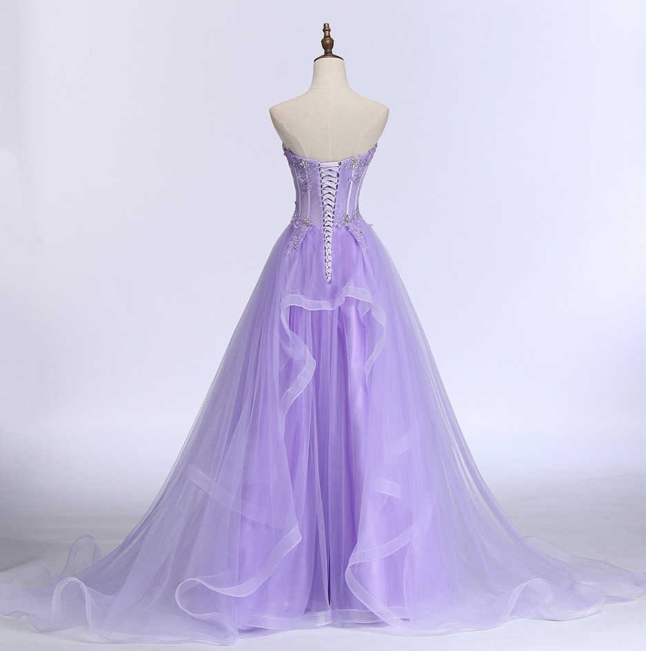 Lavender Sweetheart Tulle A-Line Lace Applique Party Dress, Beautiful Sweet 16 Dress C2013