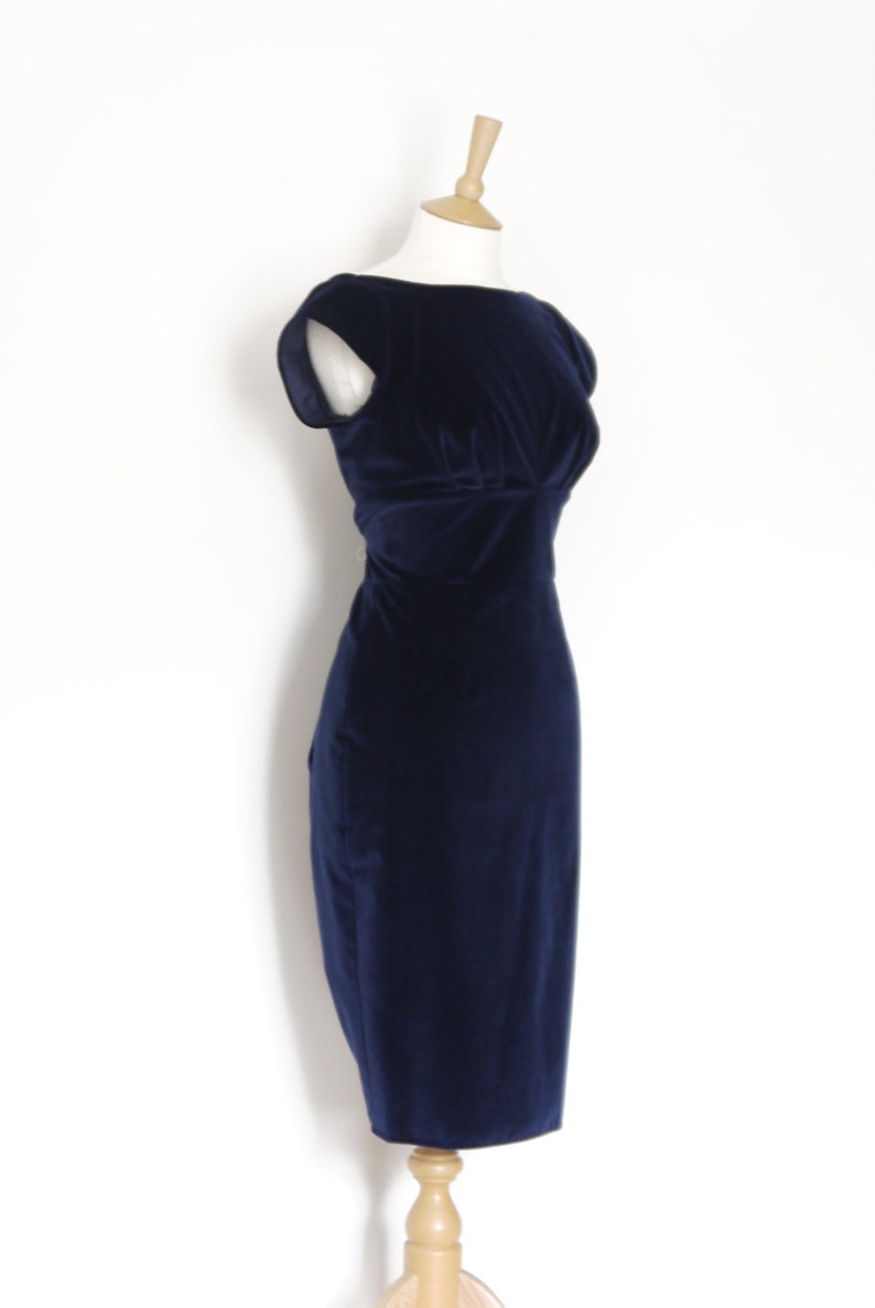 Midnight Blue Velvet Classic Pencil Dress Simple Party Dress C2230