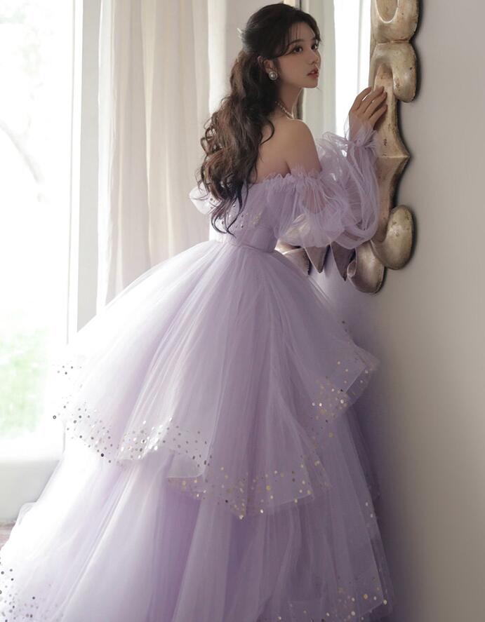 Light Purple Tulle Layers Ball Gown Princess Formal Dresses, Long Sweet 16 Dresses C2250