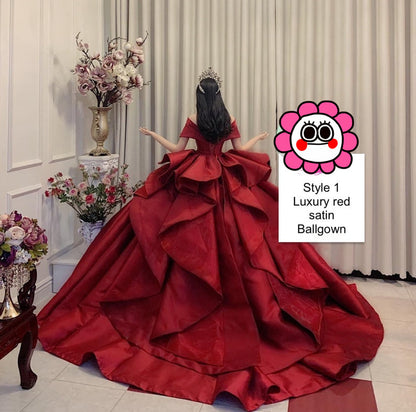 Charming red or white princess V neck satin ball gown wedding dress - various styles  C2154