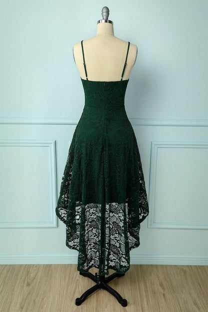 Straps High low Lace Dark Green Homecoming Dress C1099