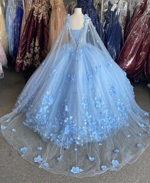 Blue flowers tulle ball gown , chic prom dress  C1805