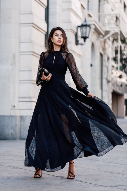 Elegant Lace Evening Dress,Black Prom Dress,Fashion Prom Dress,Sexy Party Dress,Custom Made Evening Dress  C1875