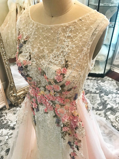 Pink Wedding Dresses Bridal Gown with Appliques Elegant Prom Dress C2347