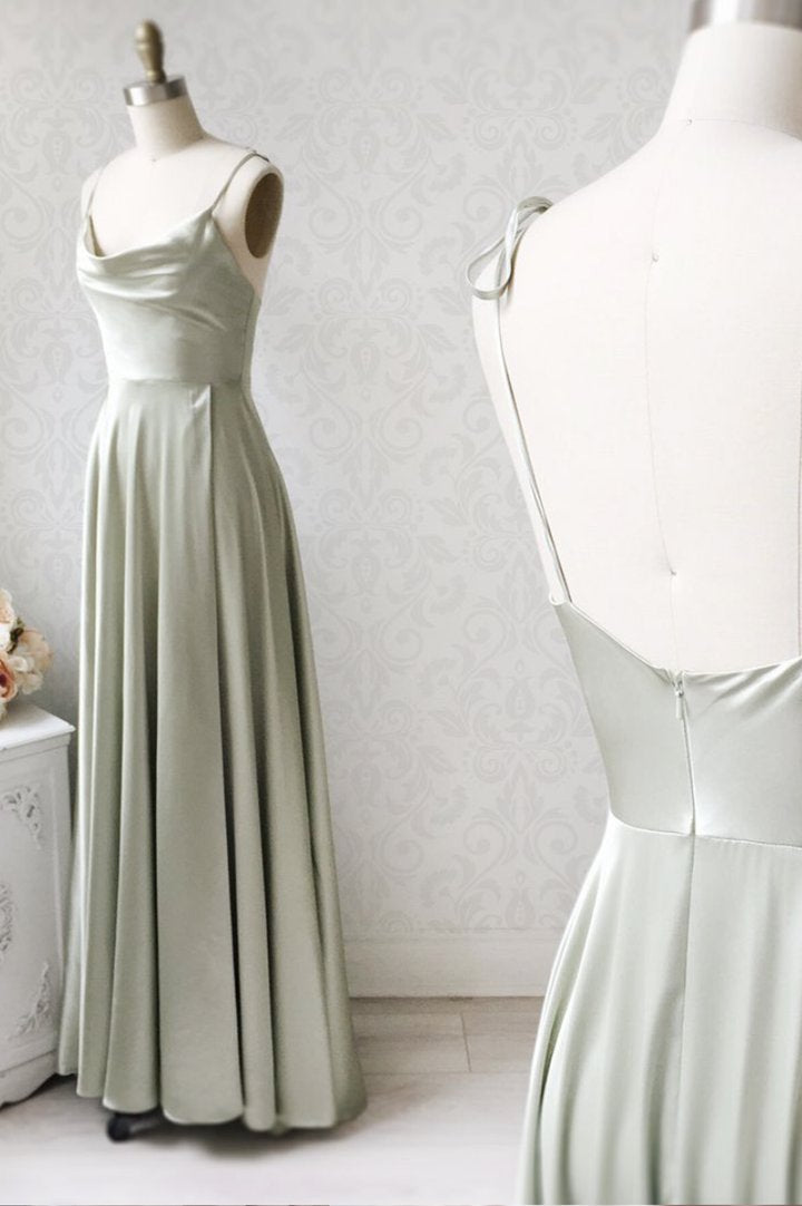 Simple satin long A line prom dress evening dress C1320