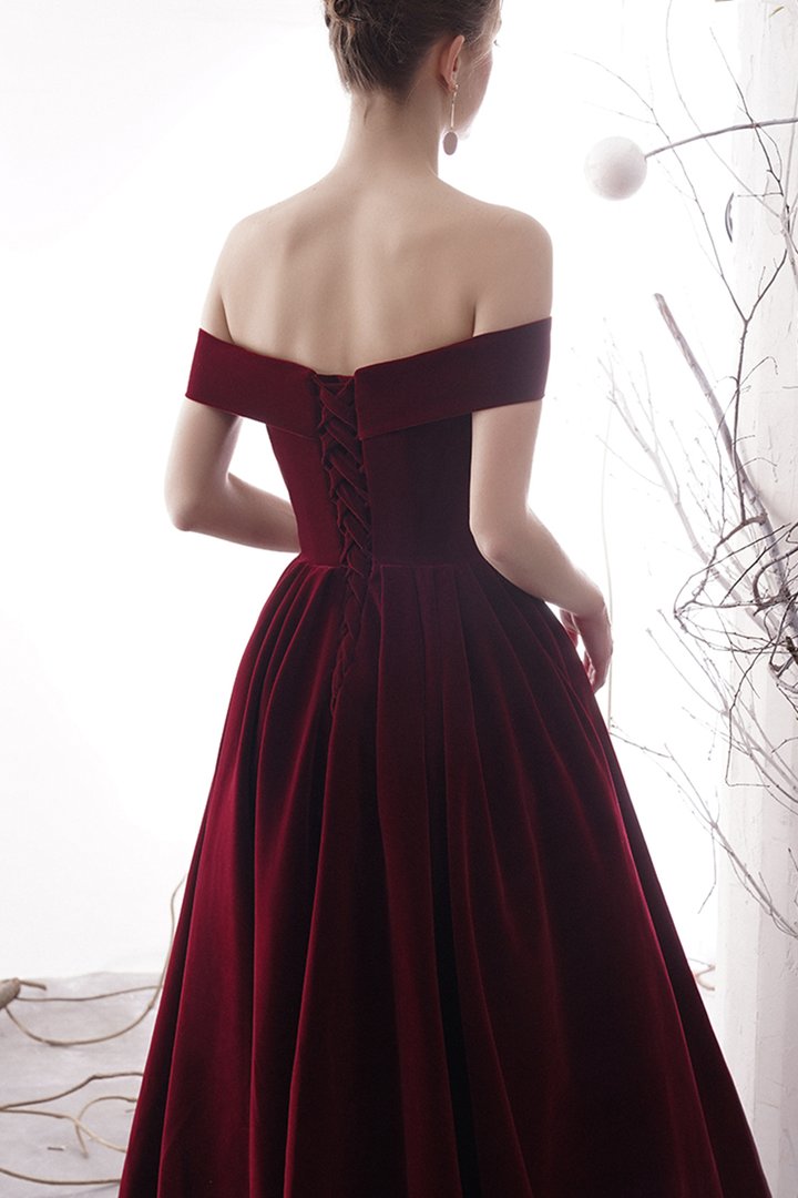 Burgundy velvet prom dress burgundy evening dress C1870