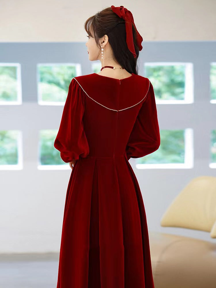 New style, autumn and winter long sleeve dress, party velvet evening dress, New Year prom dress,custom made C2051