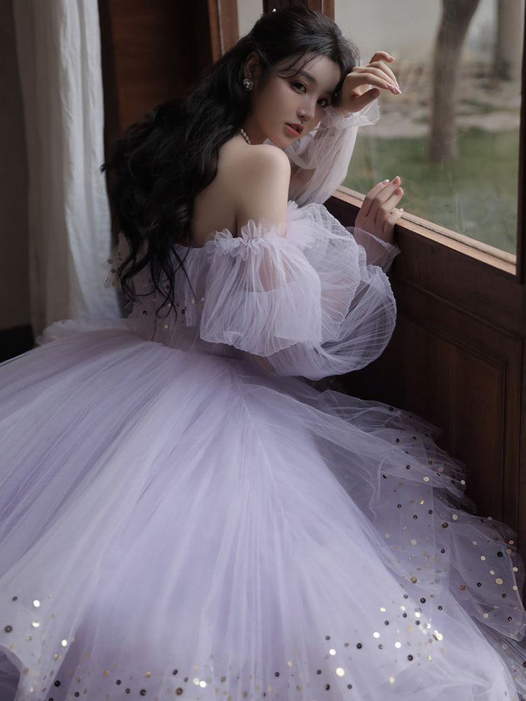 Light Purple Tulle Layers Ball Gown Princess Formal Dresses, Long Sweet 16 Dresses C2250