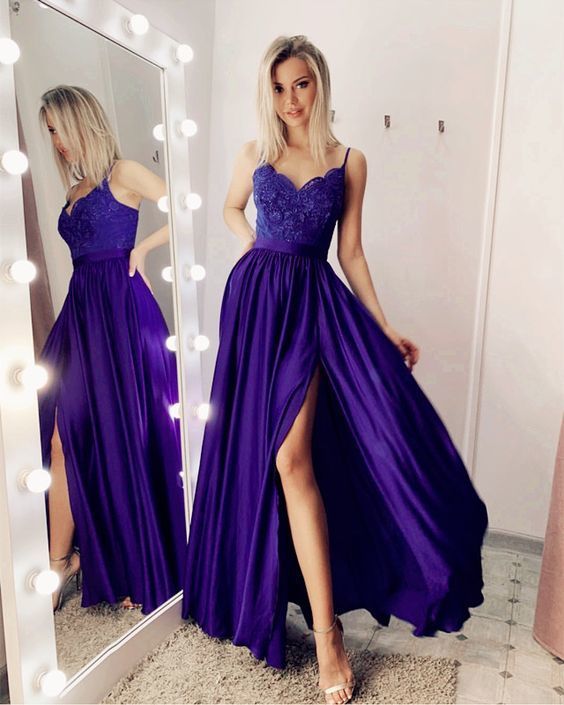 purple chiffon split prom dresses C2329