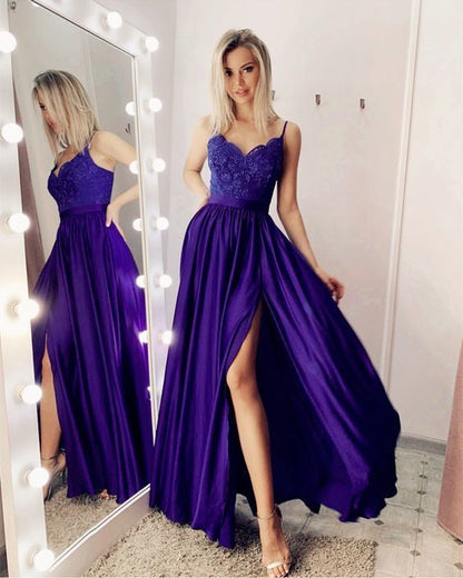 purple chiffon split prom dresses C2329