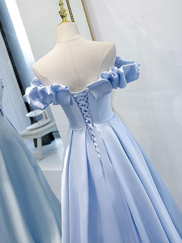 Blue A-line off shoulder long prom dress, formal dresses, blue evening dress C1480