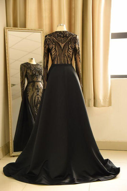 Elegant Jewel Sequined Mermaid Prom Dress | Long Sleeves Appliques Party Dress  C542