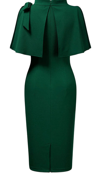 1940’s Style Half Collar Batwing Cape Dress Green Party Dress C2226