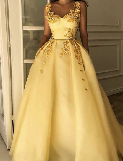 Fabulous Beautiful Straps Evening Dresses Long Yellow Prom Dresses with Appliques C2132