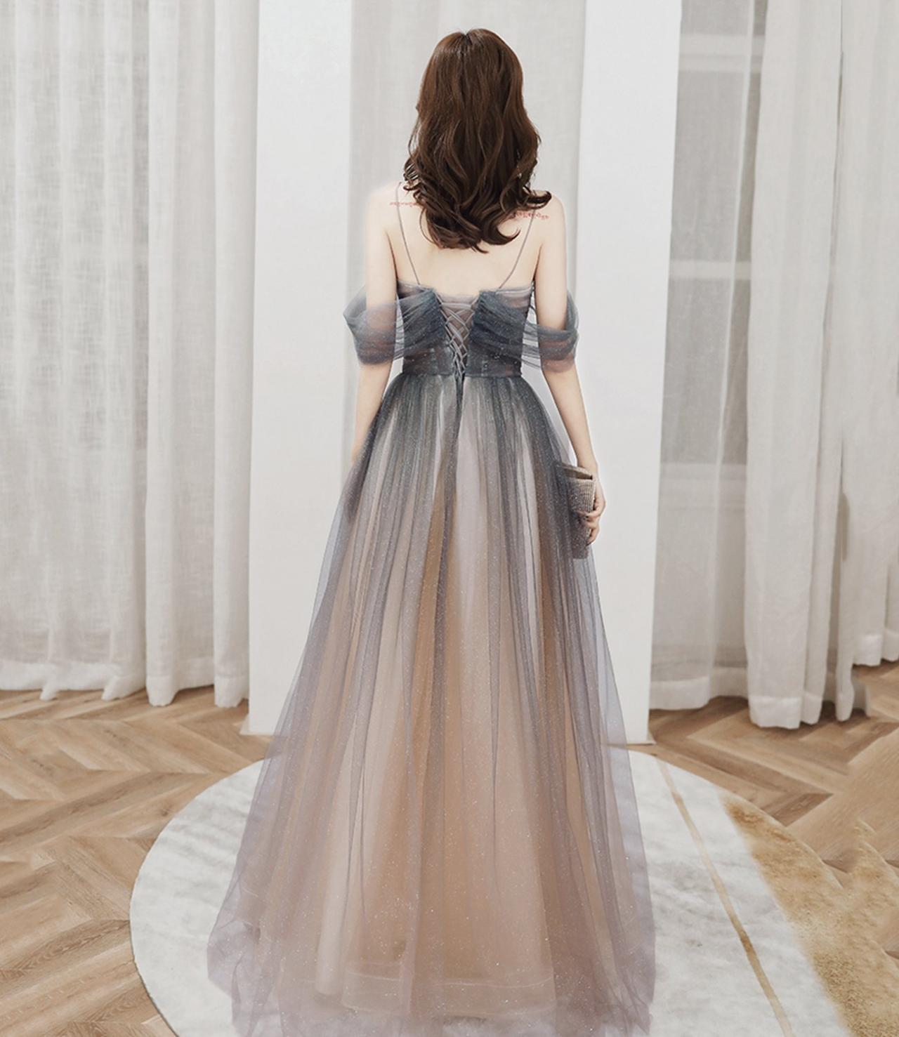 CUTE TULLE SEQUINS LONG PROM DRESS EVENING GOWN C2343