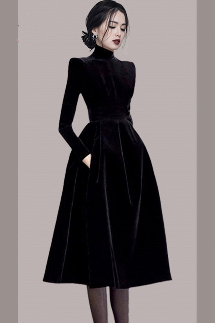 Elegant velvet long sleeve dress fashion dress C1869