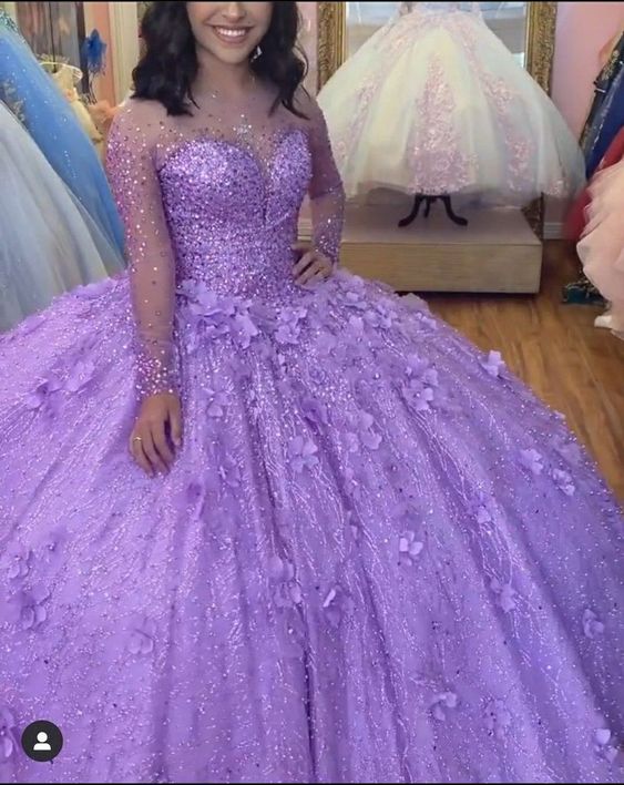 Elegant Purple Lace Ball Gown Quinceanera Prom Dress For Sweet 16 Dress C1914