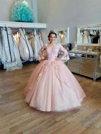 Pink Lace Ball Gown , Charming Prom Dress C1803