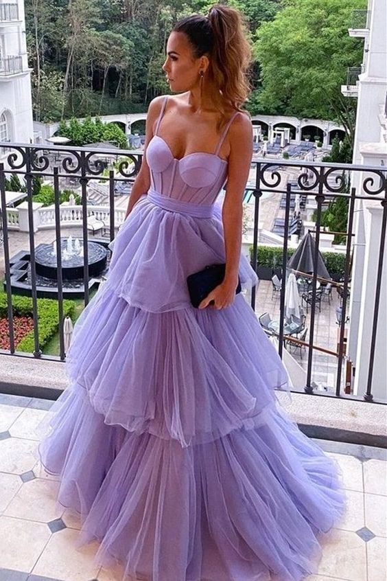 Lavender Bustier Tiered Long Prom Dress  C2334