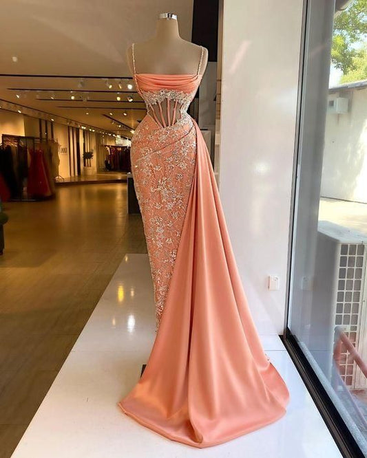 Mermaid Long Evening Dress spaghetti straps prom dress party dress  C2186