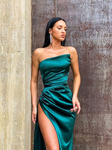 Sexy Sheath Strapless Dark Green Long Prom Dress C786